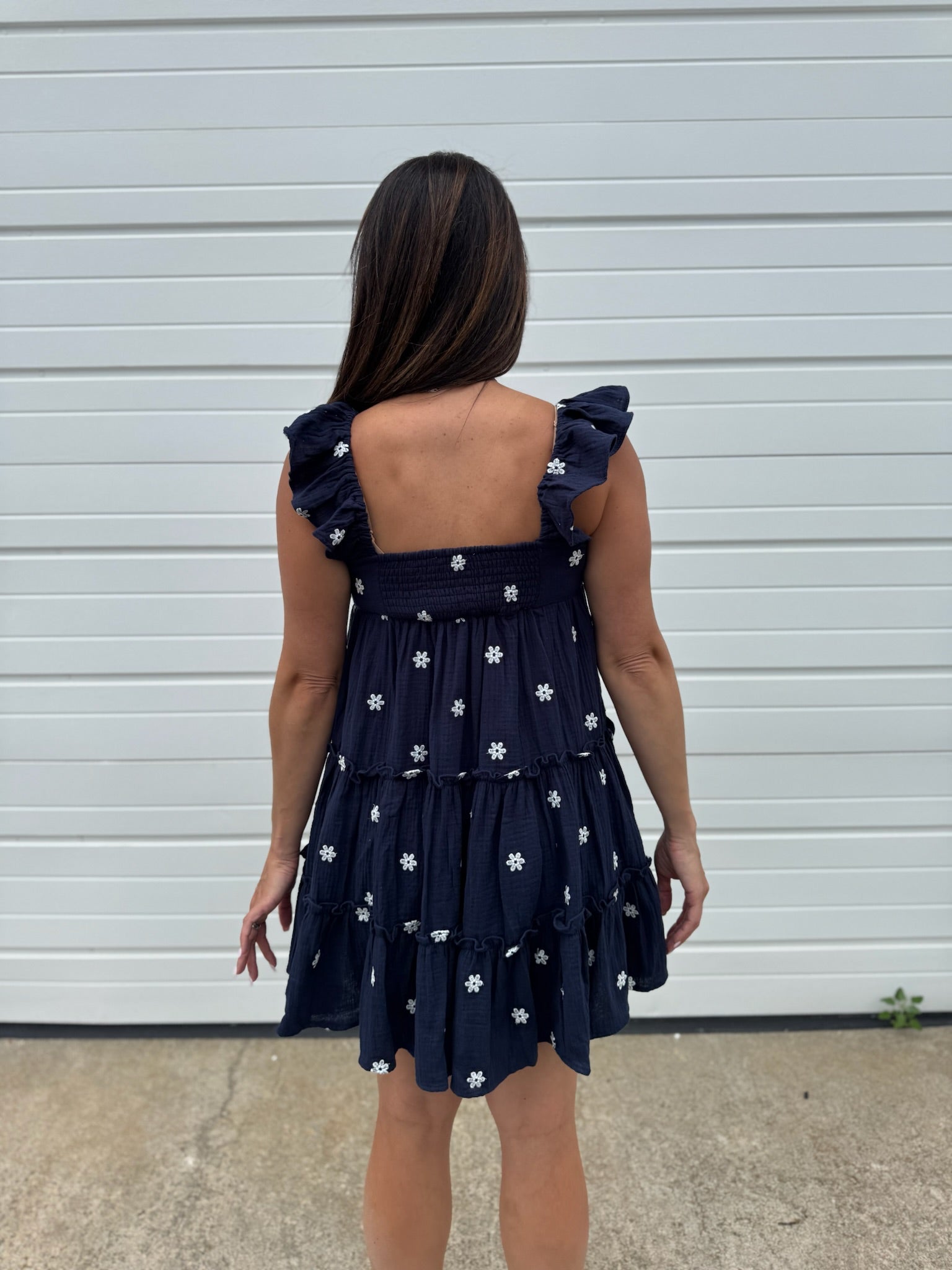 Navy Floral Embroidery Dress