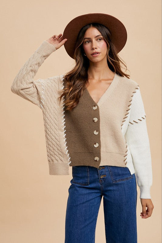 Multi Textured Color Block Sweater