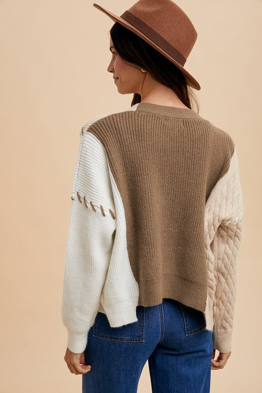 Multi Textured Color Block Sweater