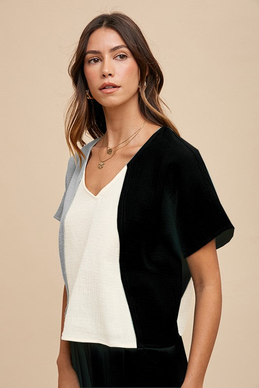 Colorblock Cotton V-neck Top