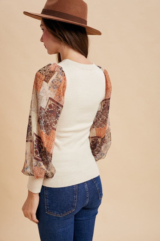 Boho Patchwork Chiffon Sleeve Sweater