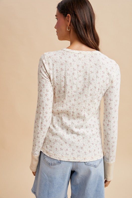Floral Rib Knit Henley