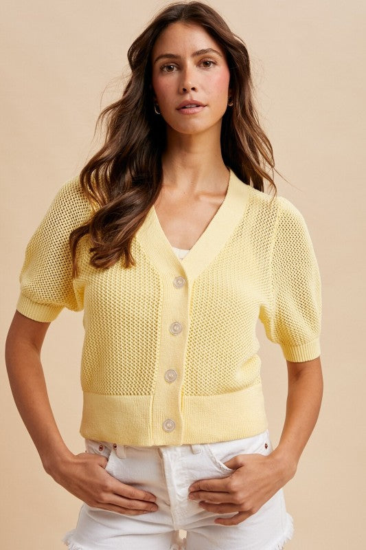 Short Sleeve Button Down Knit Cardigan