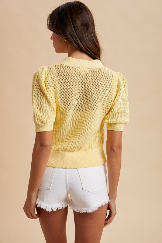 Short Sleeve Button Down Knit Cardigan