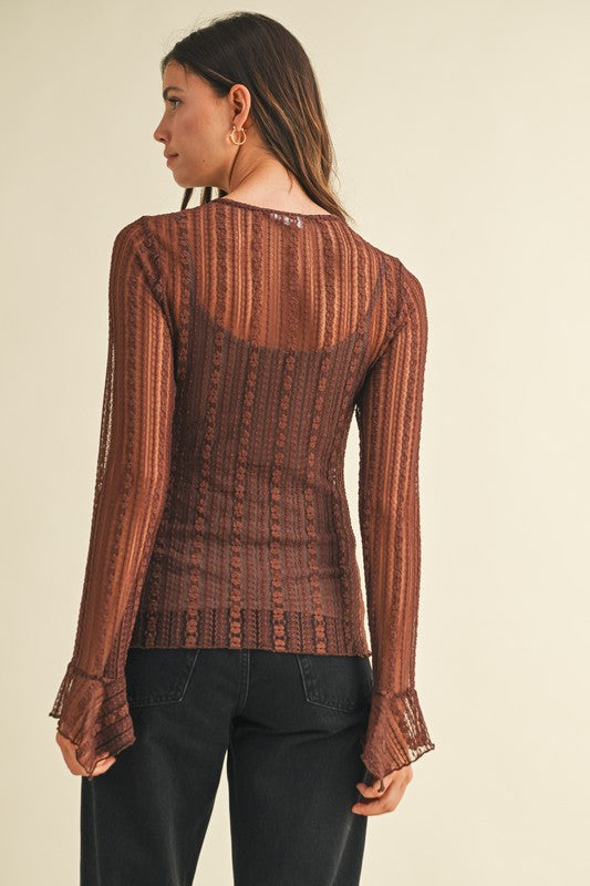 Lace Ruffle Detail Henley Neck Top