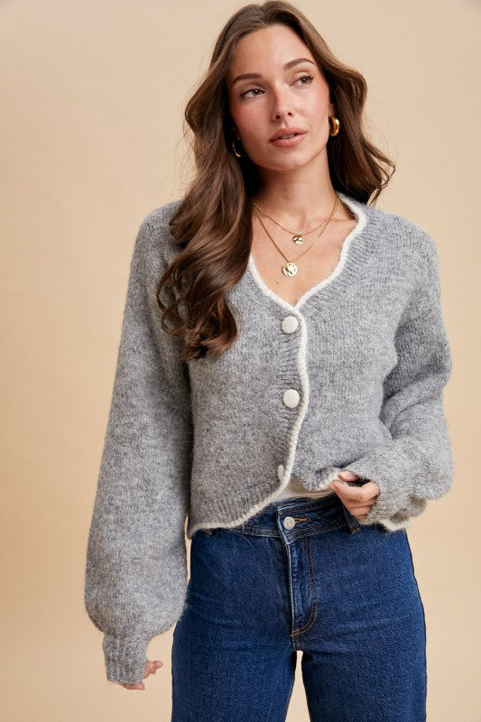 Scallop Edge Grey Cardigan