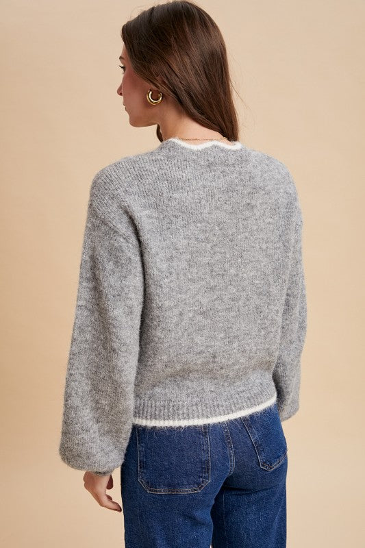 Scallop Edge Grey Cardigan