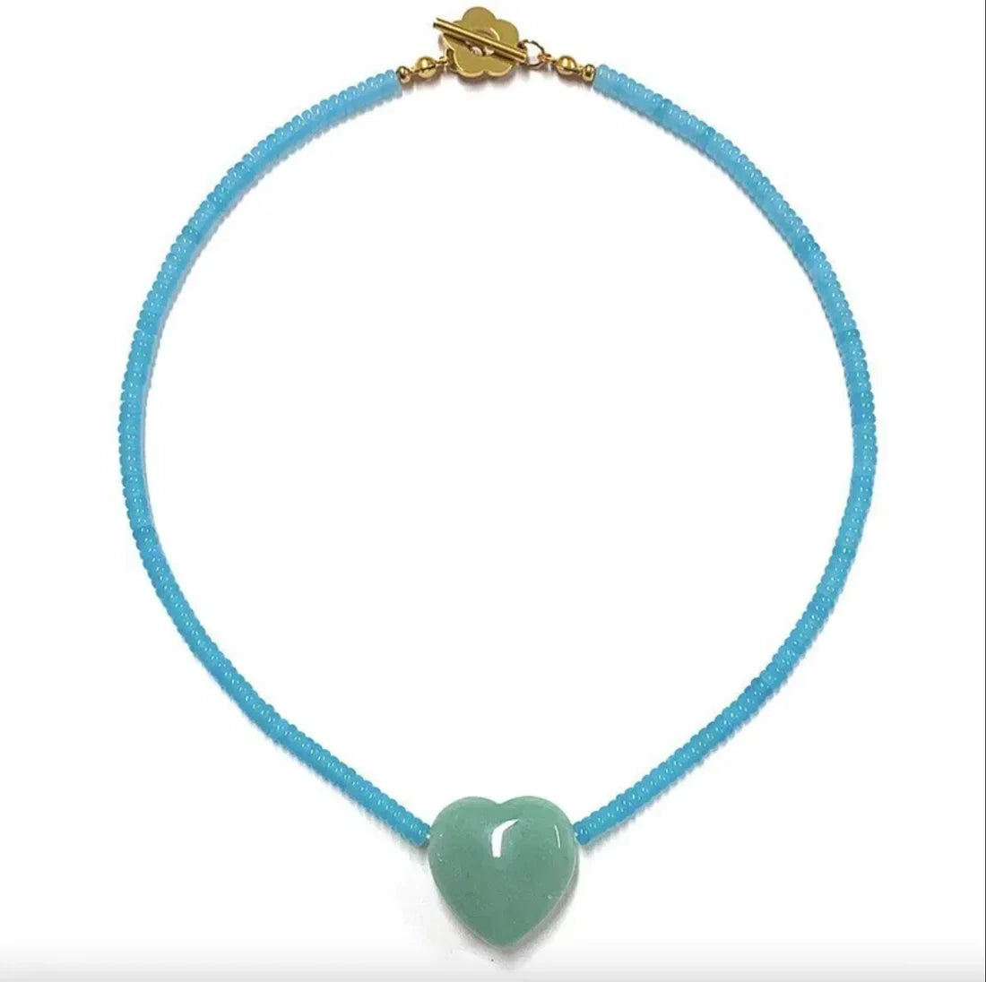 Sag Harbor Aqua Beaded Heart Necklace