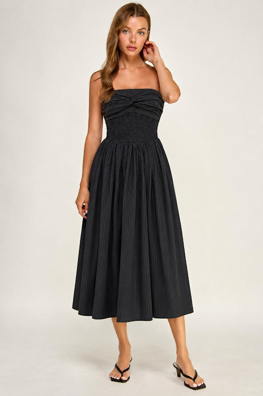 Black Stripe Strapless Dress