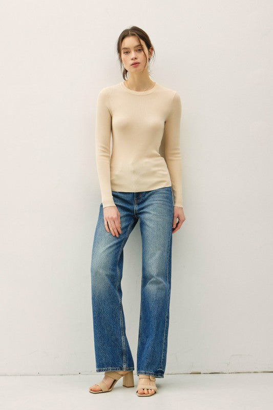 Soft Pullover Solid Rib Knit - CREAM