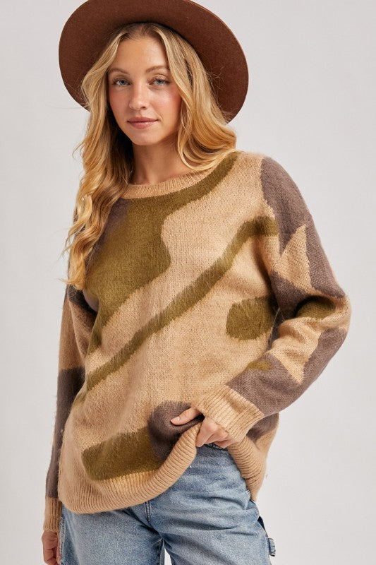 Abstract Print Knit Sweater