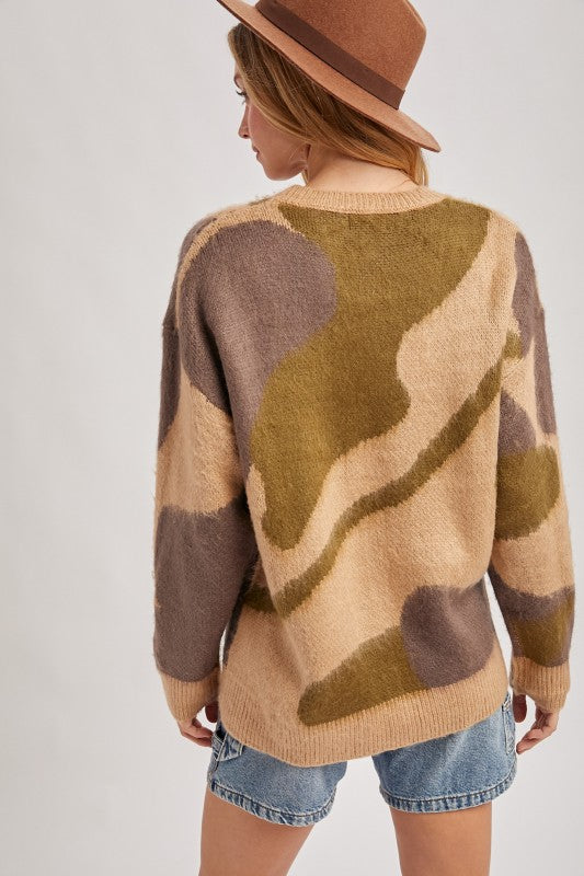 Abstract Print Knit Sweater