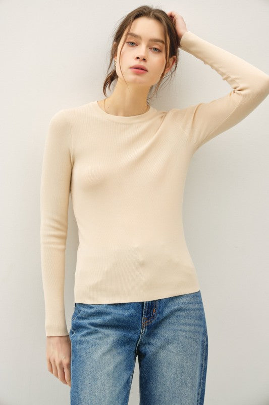 Soft Pullover Solid Rib Knit - CREAM