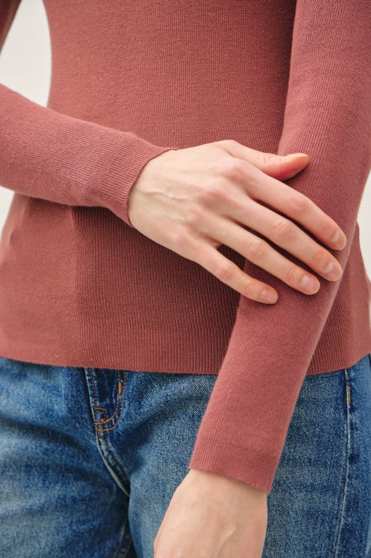 Soft Pullover Solid Rib Knit - MARSALA