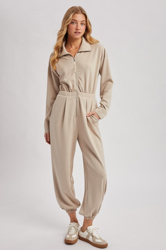Zip-up Collared Jogger Jumpsuit