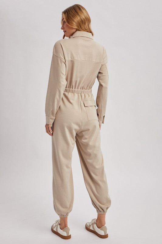Zip-up Collared Jogger Jumpsuit