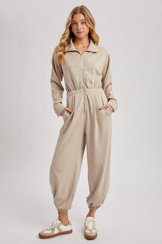 Zip-up Collared Jogger Jumpsuit