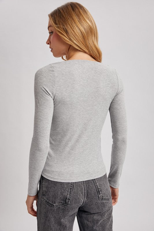 V-neck Lace Trim Long Sleeve Top