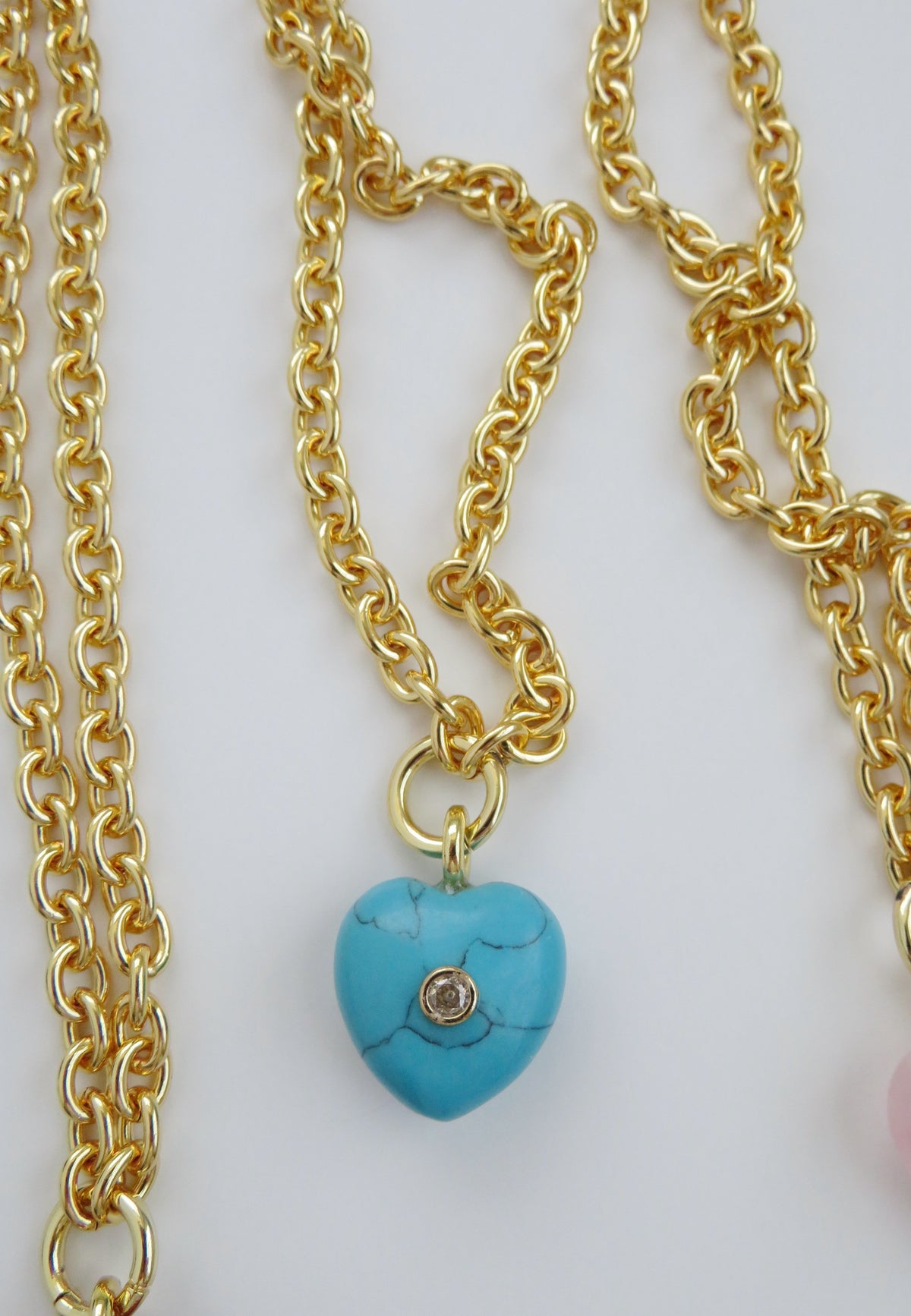 Crystal Heart Cable Necklace - 18k Gold Plated