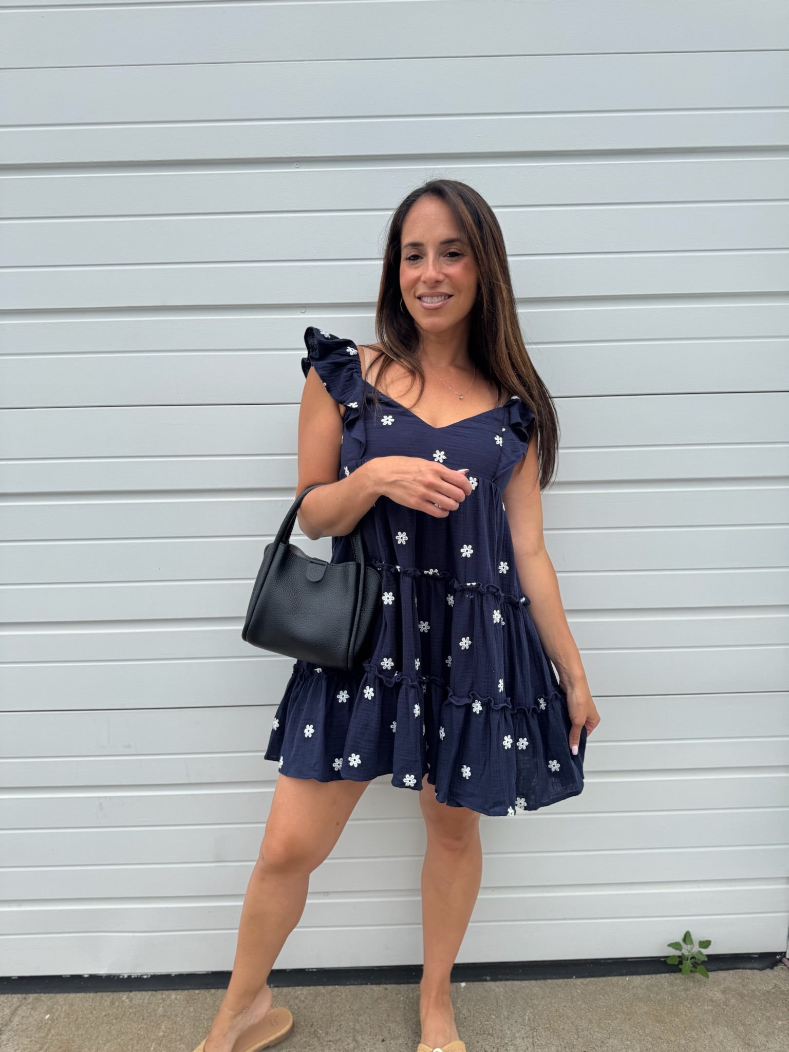 Navy Floral Embroidery Dress