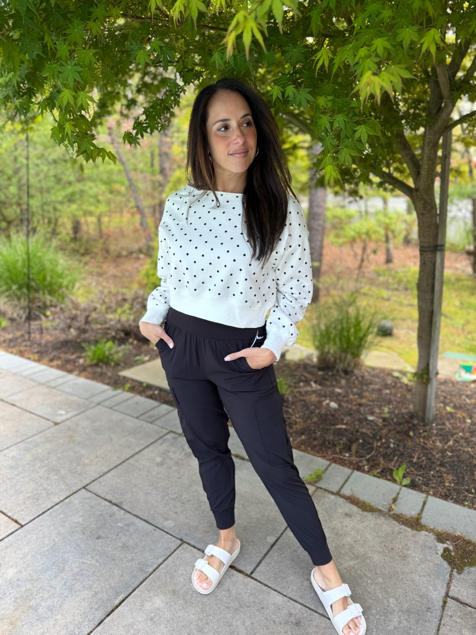 White Polka Dot Off Shoulder Sweatshirt