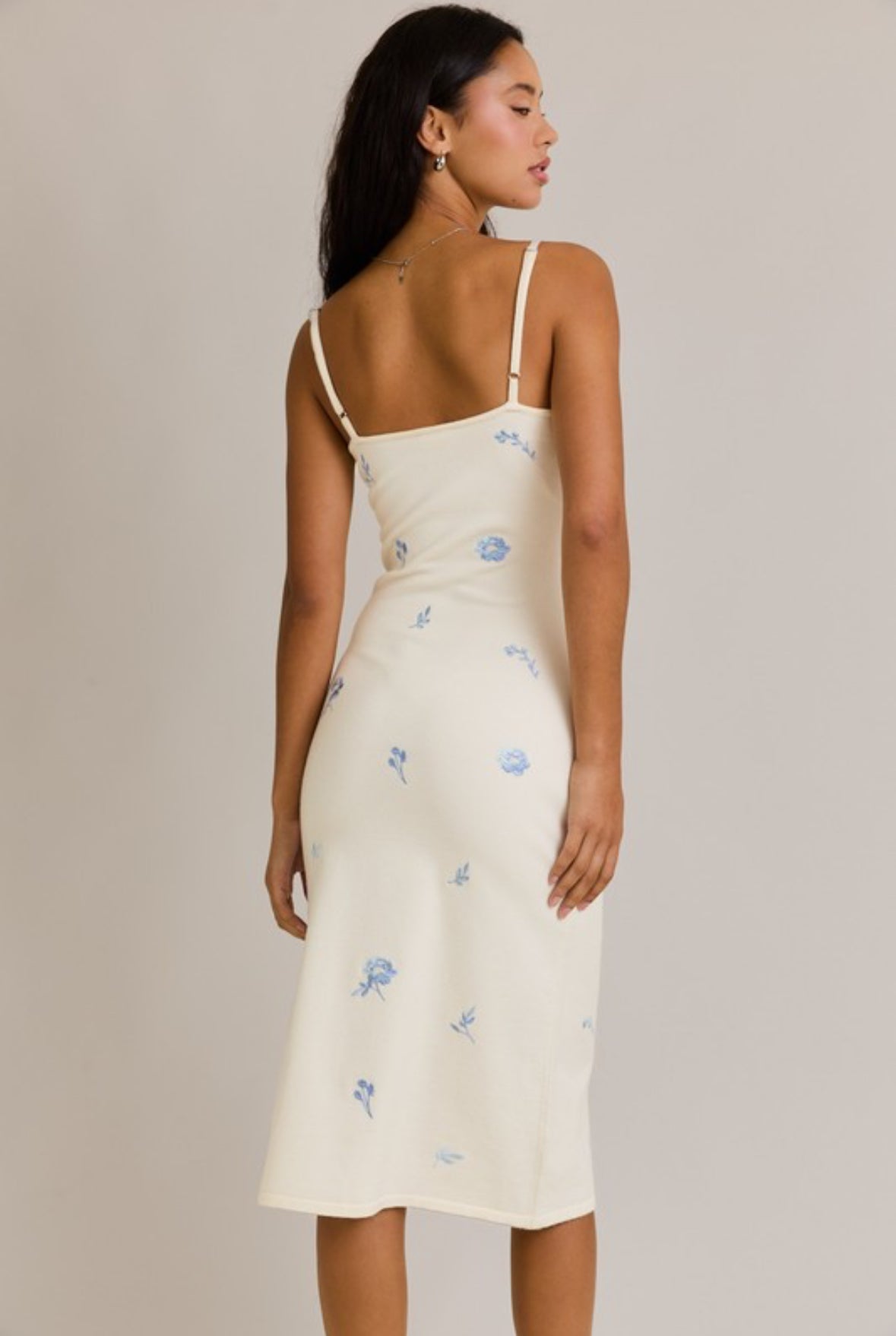 Midi Dress With Floral Embroidery