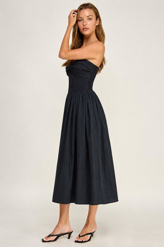 Black Stripe Strapless Dress