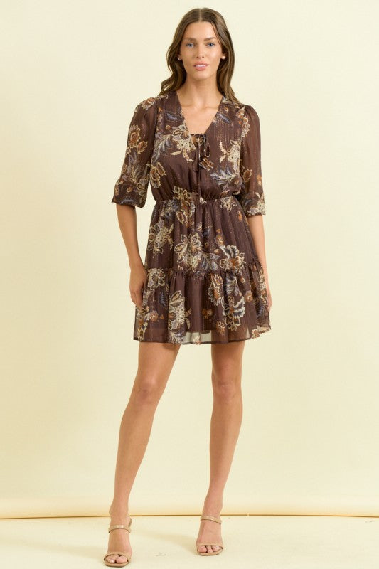 Chocolate Floral Long Sleeve Dress