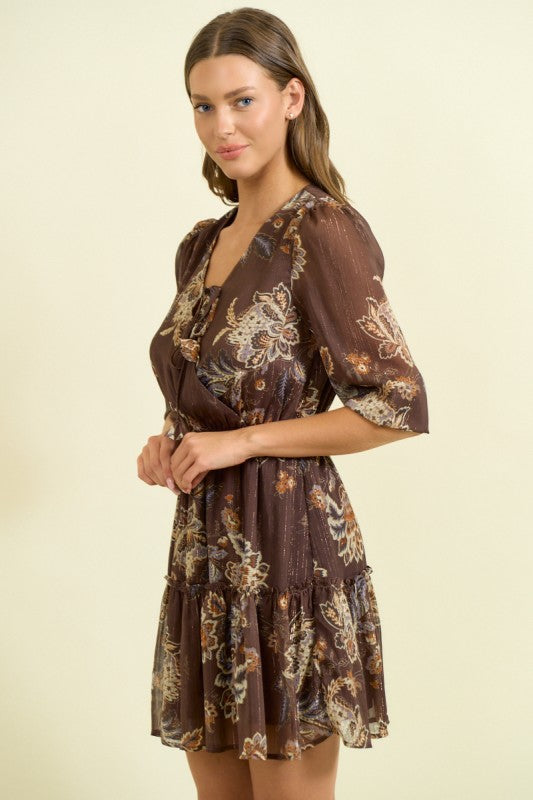 Chocolate Floral Long Sleeve Dress