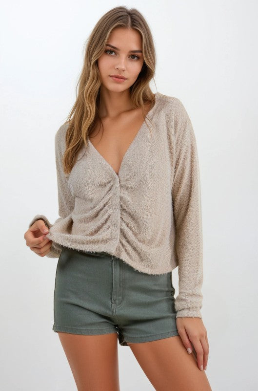 Textured Button Up Cardigan