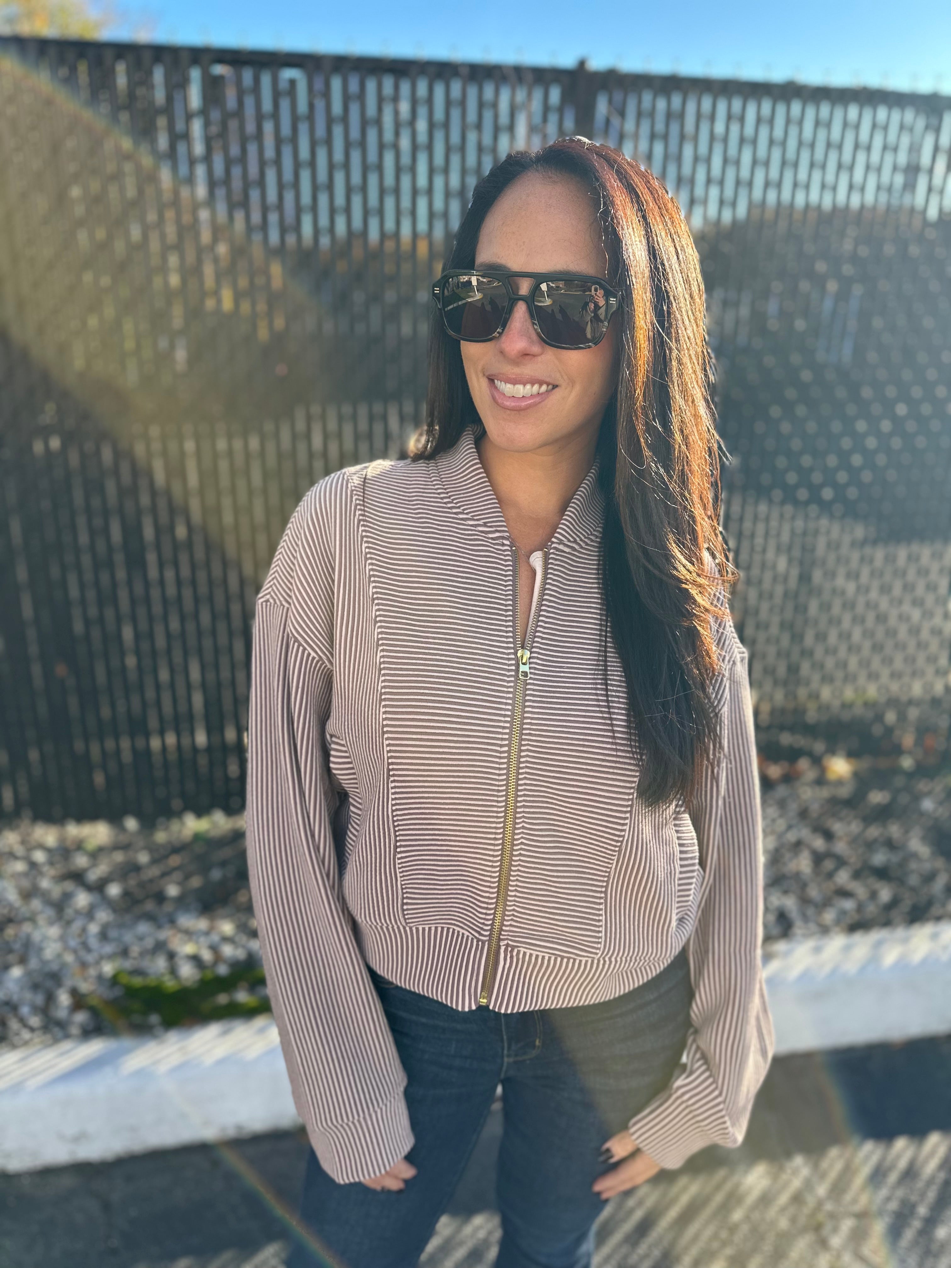 Ribbed Zip Up Bomber