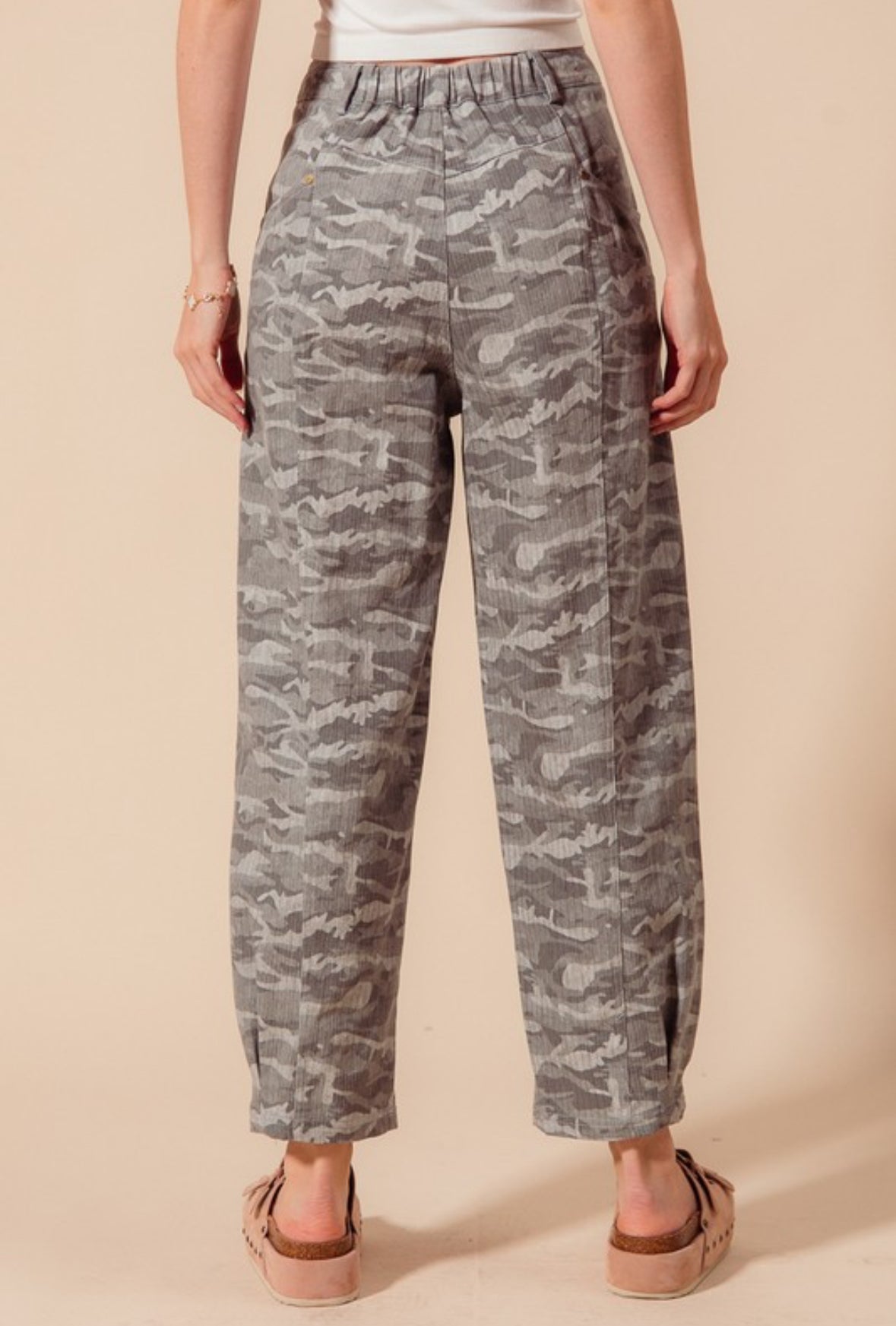 Camo Denim Barrel Pants