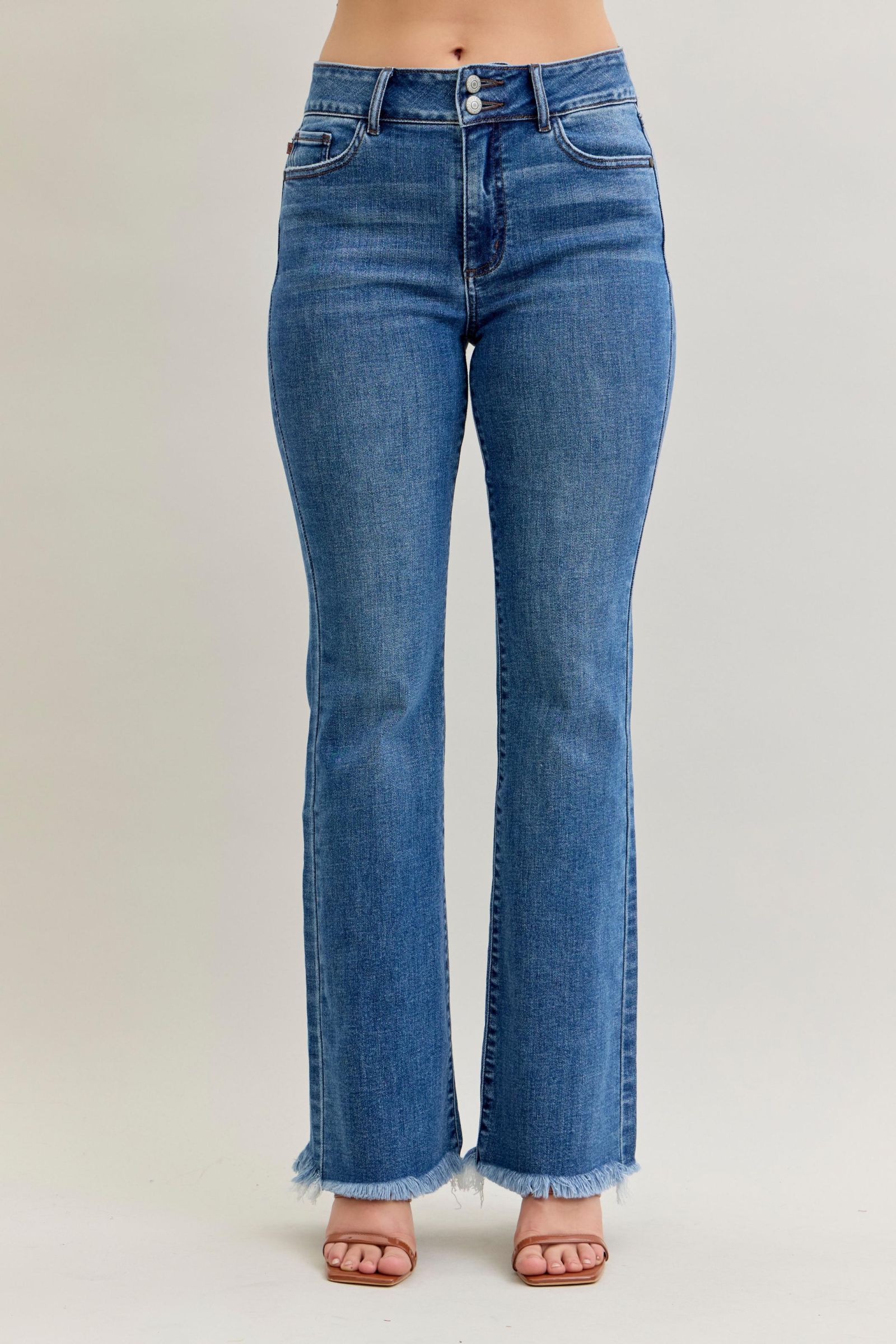 Judy Blue High Waist Bootcut Double Button Jean with Frayed Hem