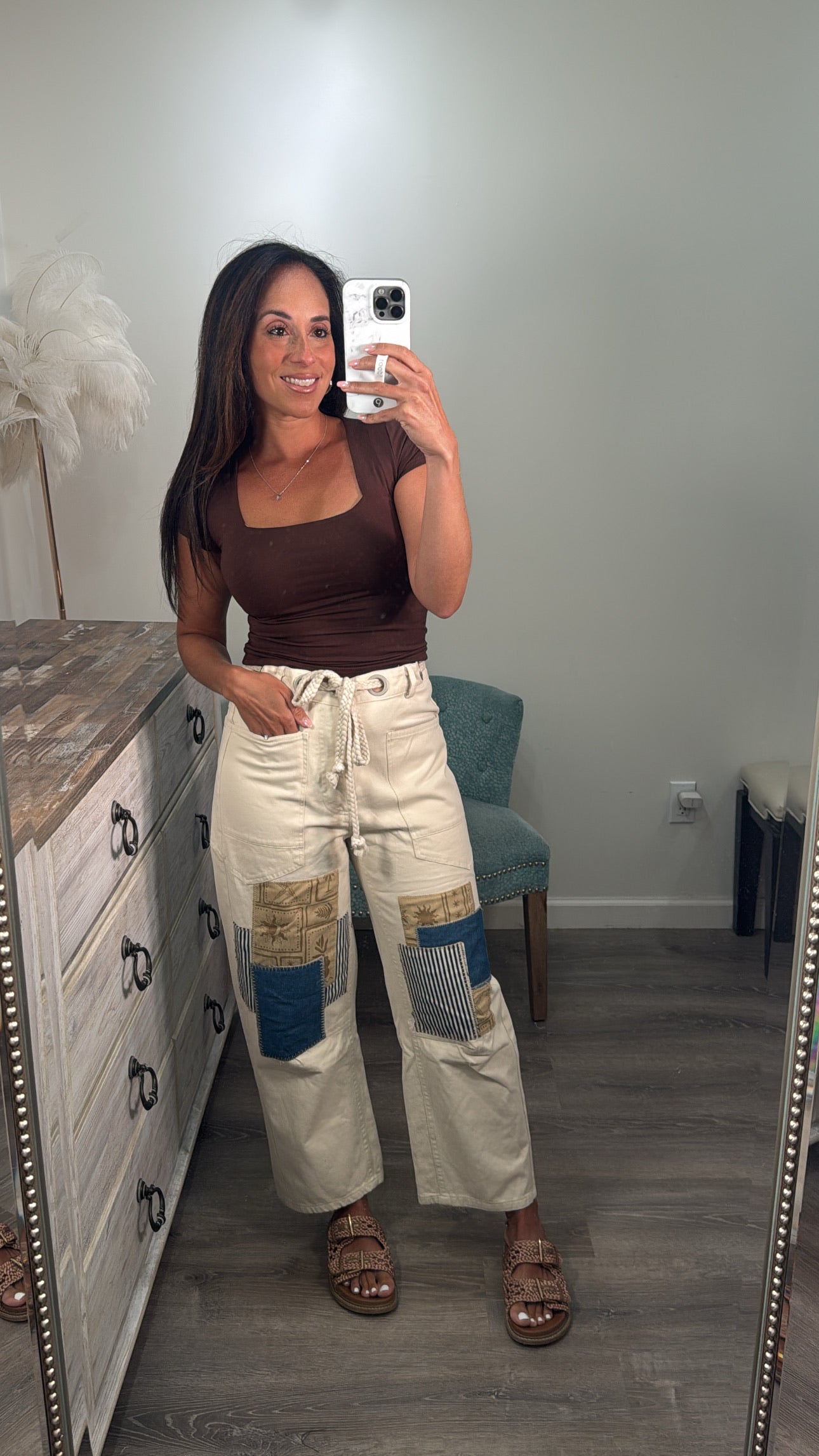 Bone Mineral Wash Patchwork Pants