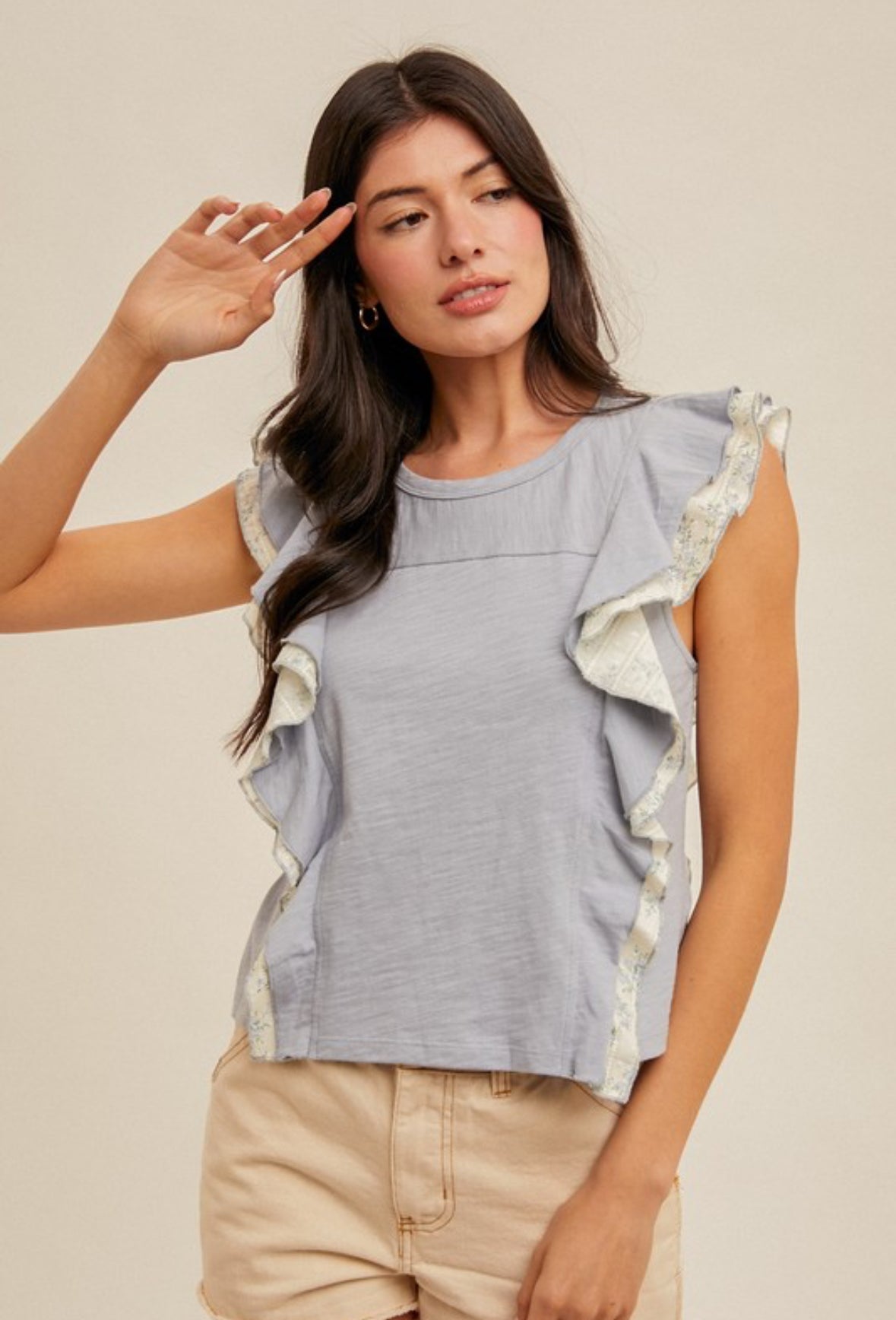 Ditsy Print Flutter Sleeve Top