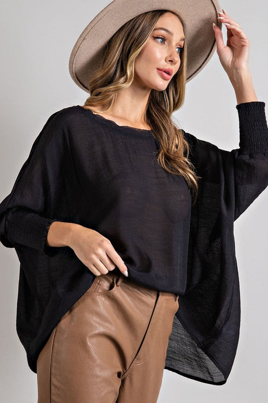 Smocked Linen Dolman Top