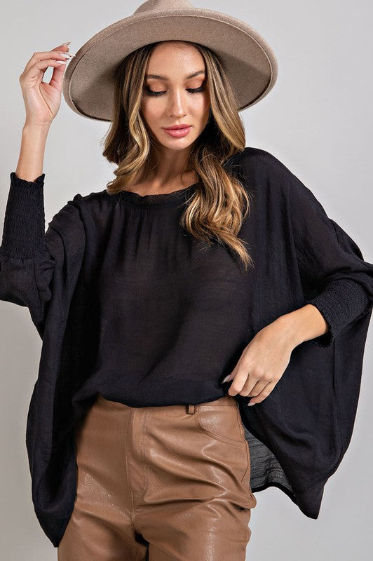 Smocked Linen Dolman Top