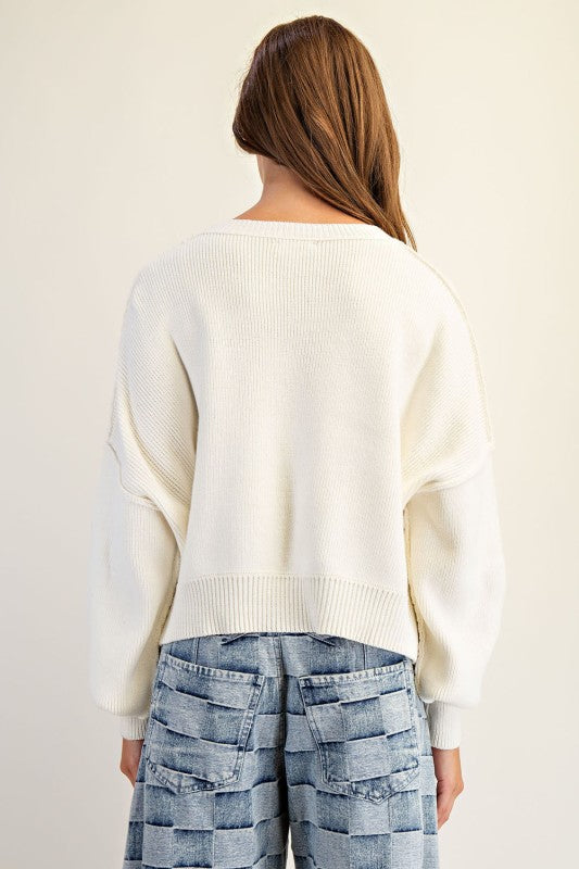 Long Sleeve Round Neck Sweater - CREAM