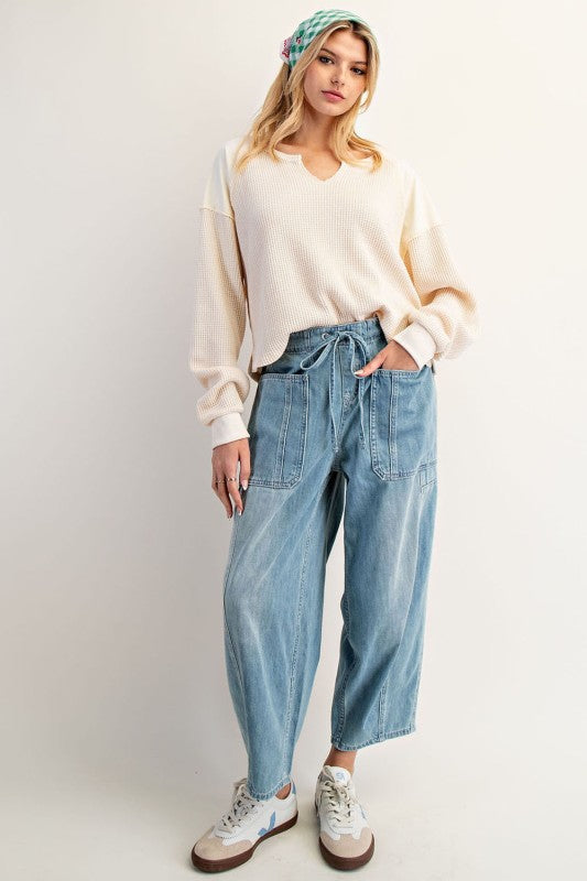 Snow Wash V Neck Waffle Top