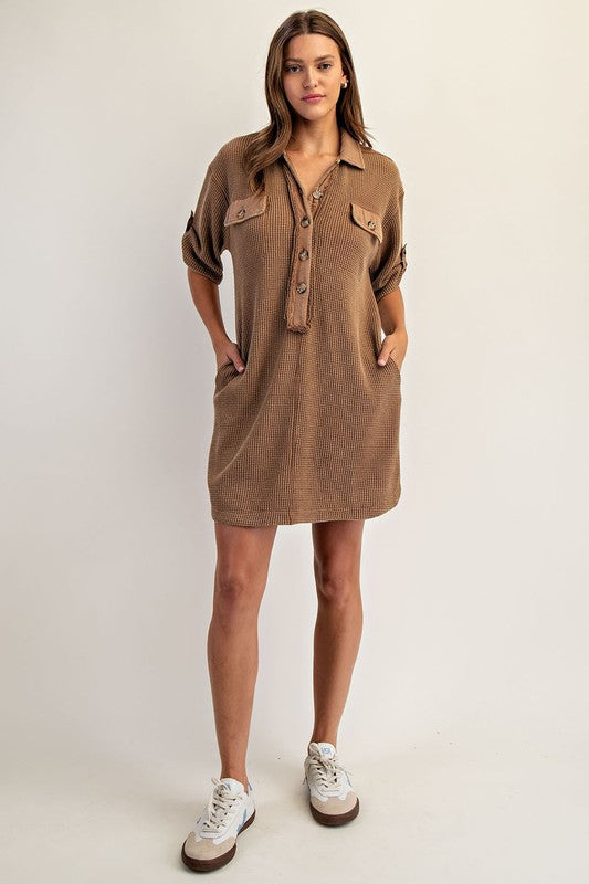 Washed Waffle Knit Dress