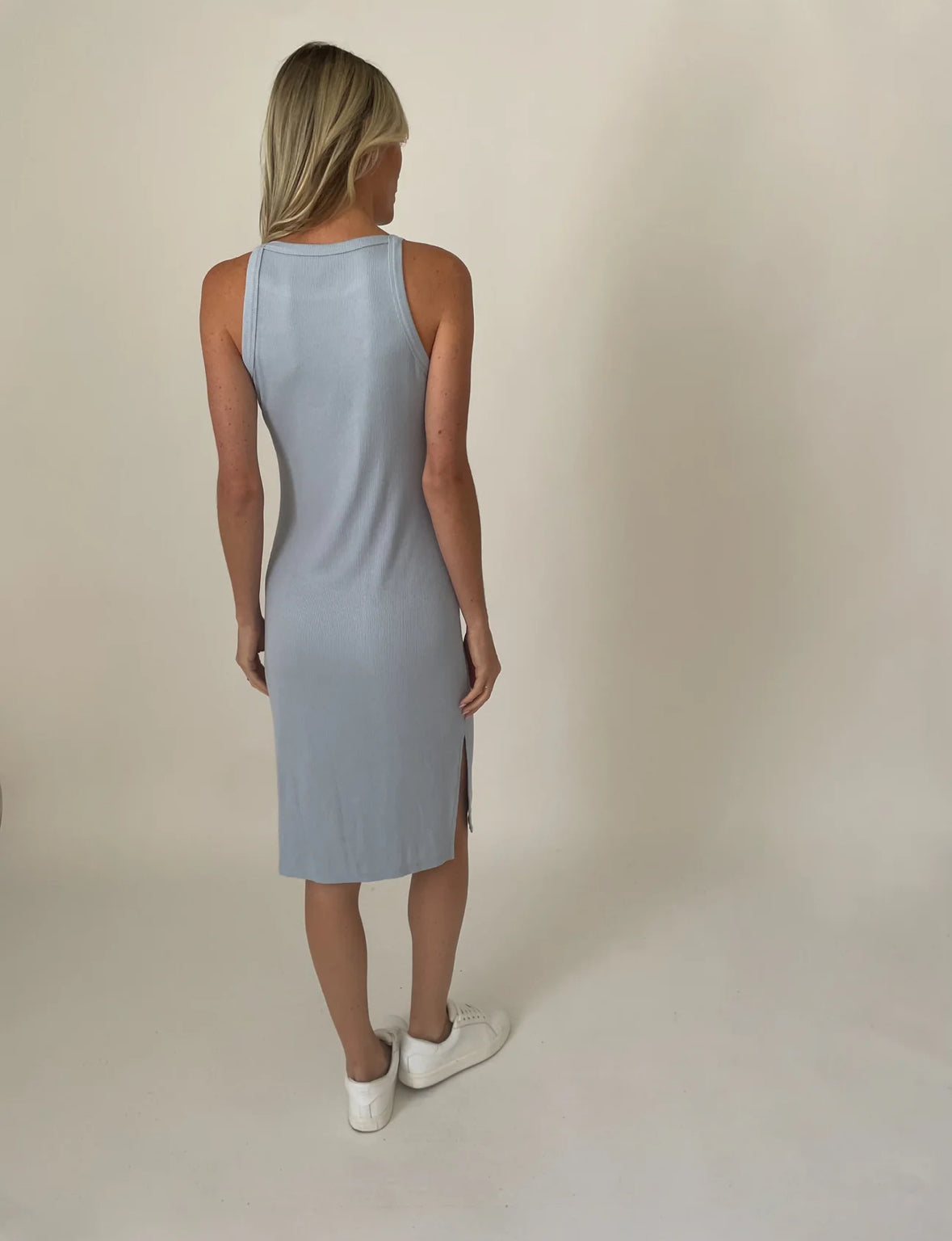 Powder Blue Ribbed Slit Dress