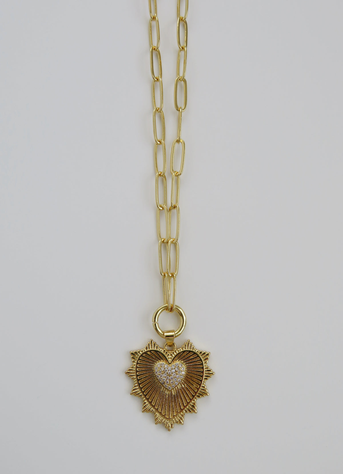 Radiant Heart Paperclip Necklace - 18k Gold Plated