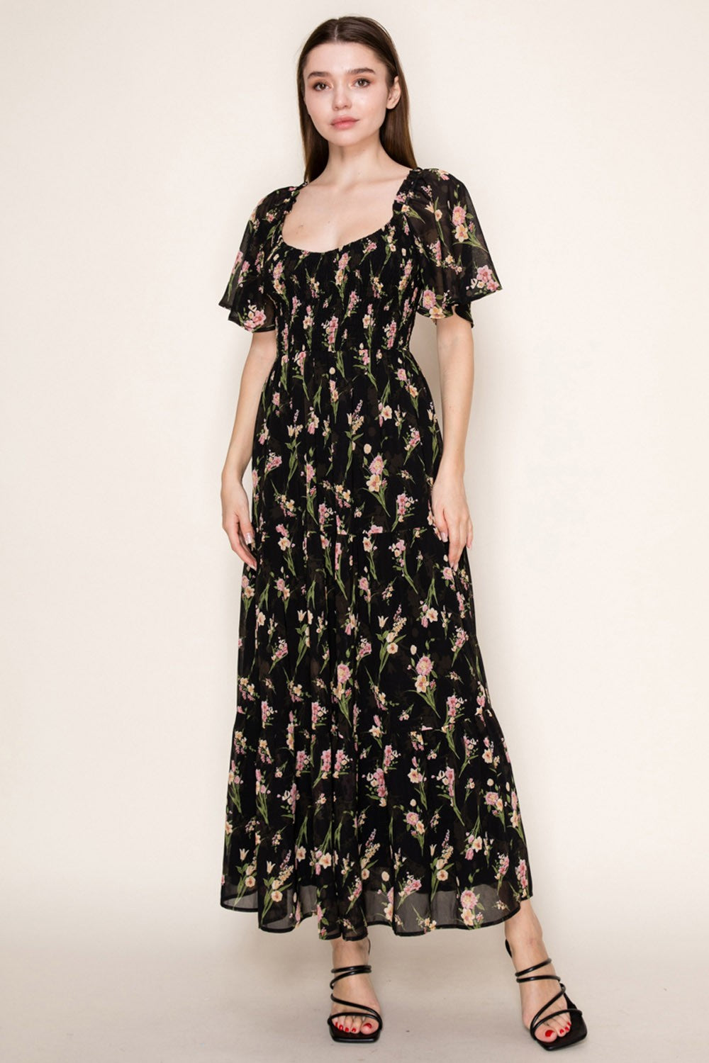Floral Flutter Sleeve Dress