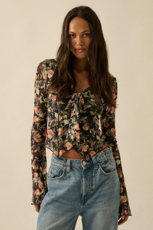 Floral Print Bell Sleeve Top