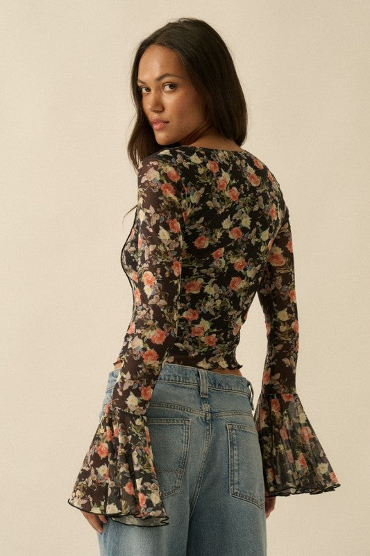 Floral Print Bell Sleeve Top