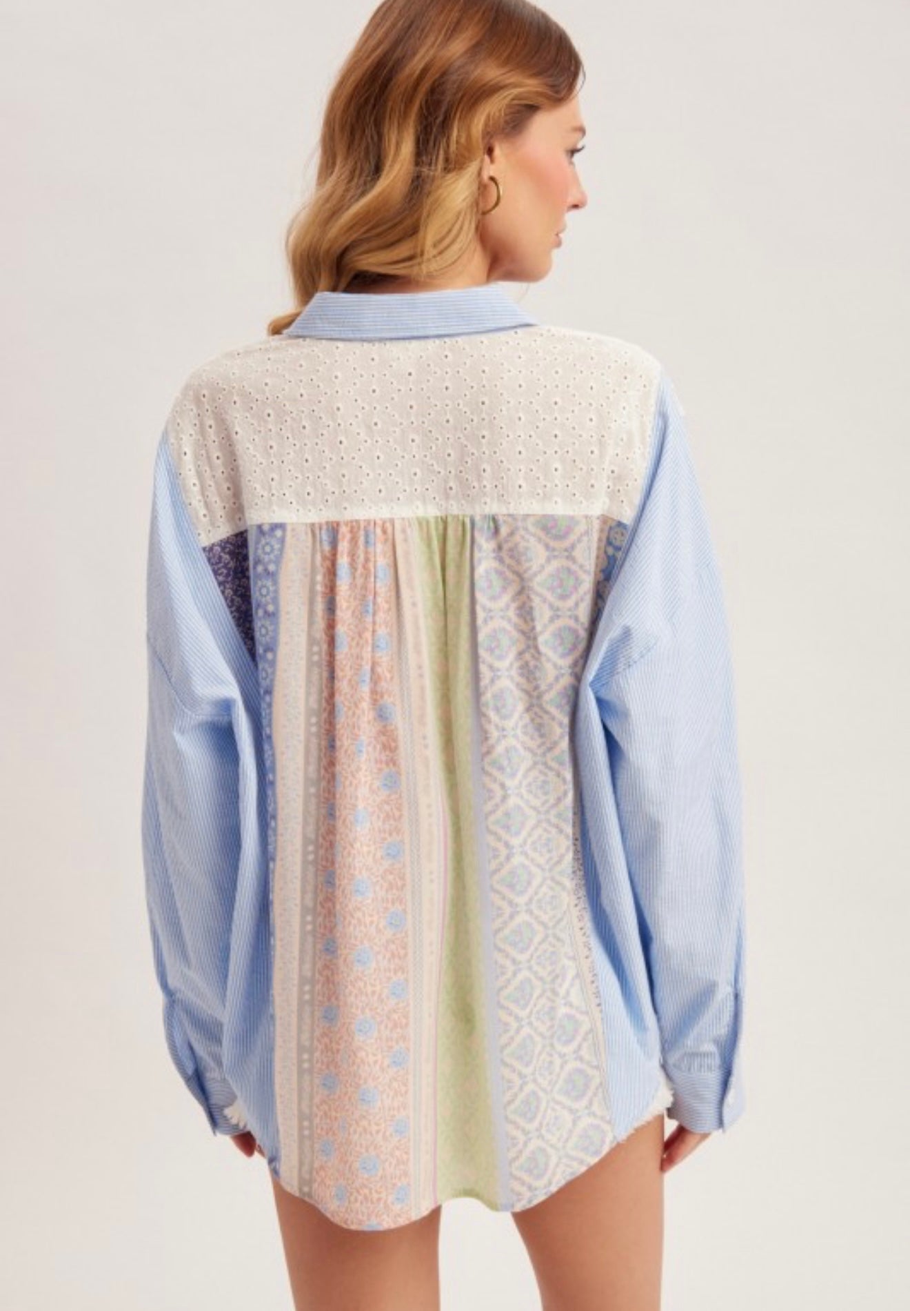 Boho Multi Pattern Button Down Top