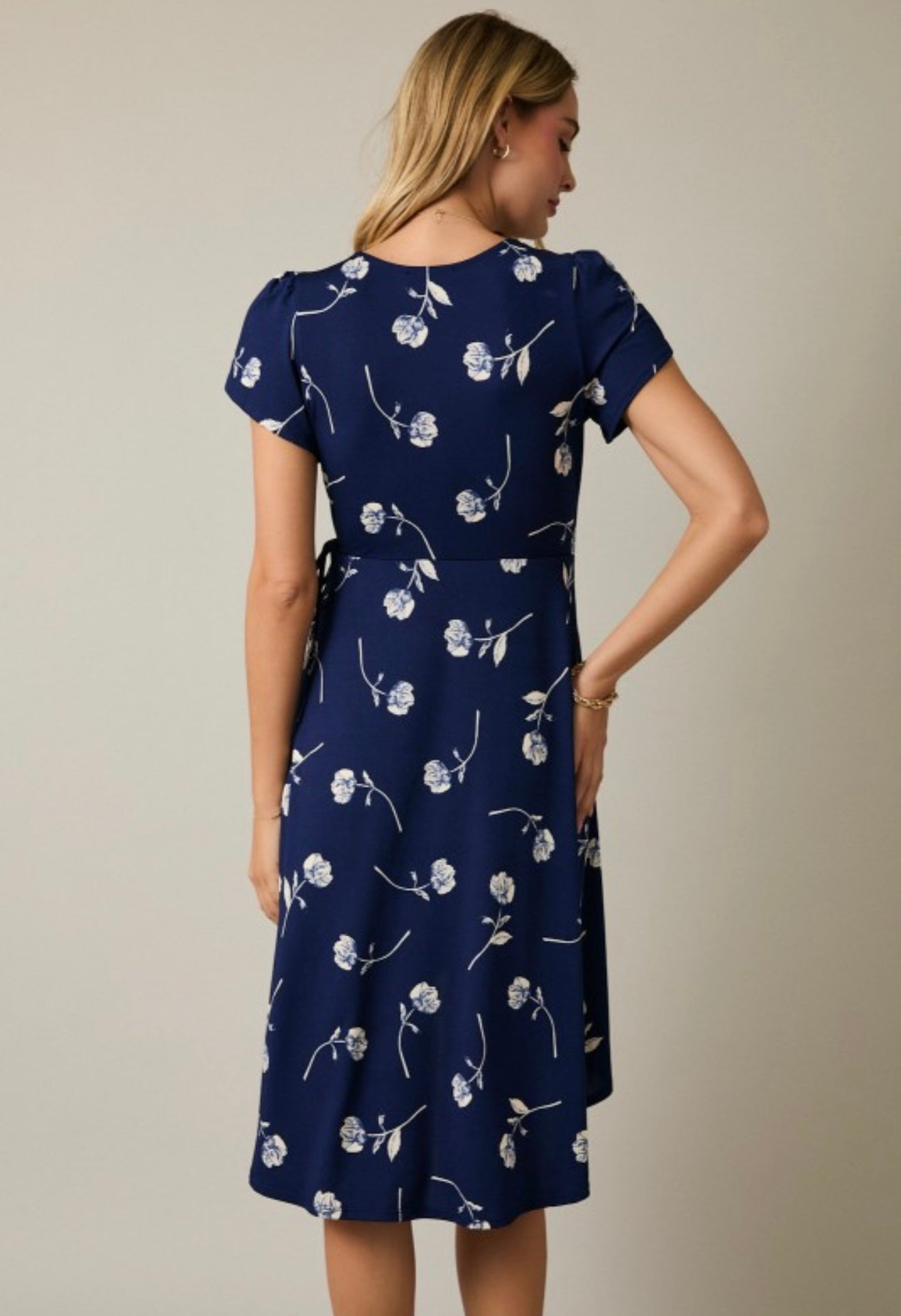 Faux Wrap Navy Floral Dress