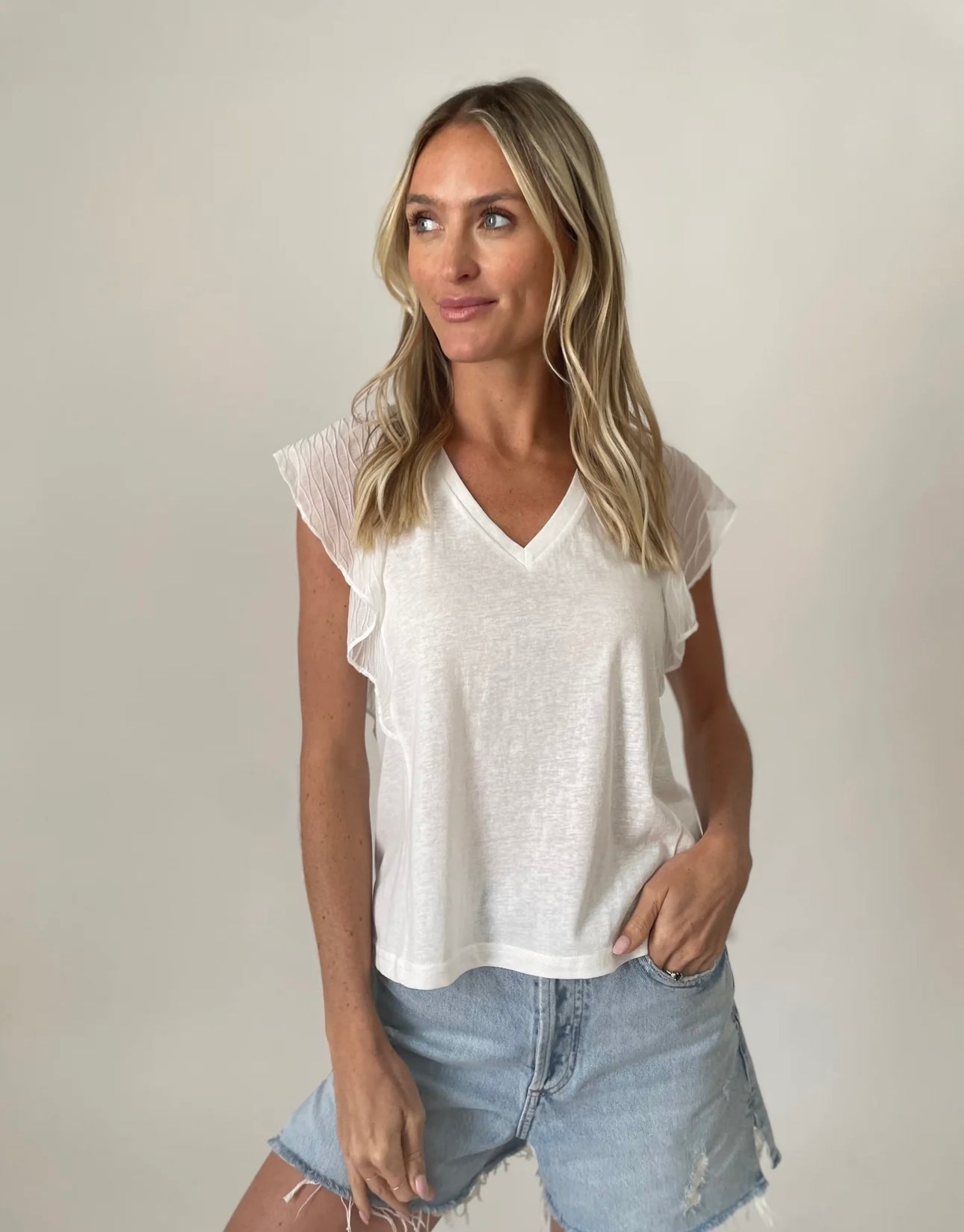 White Flutter Sleeve Top