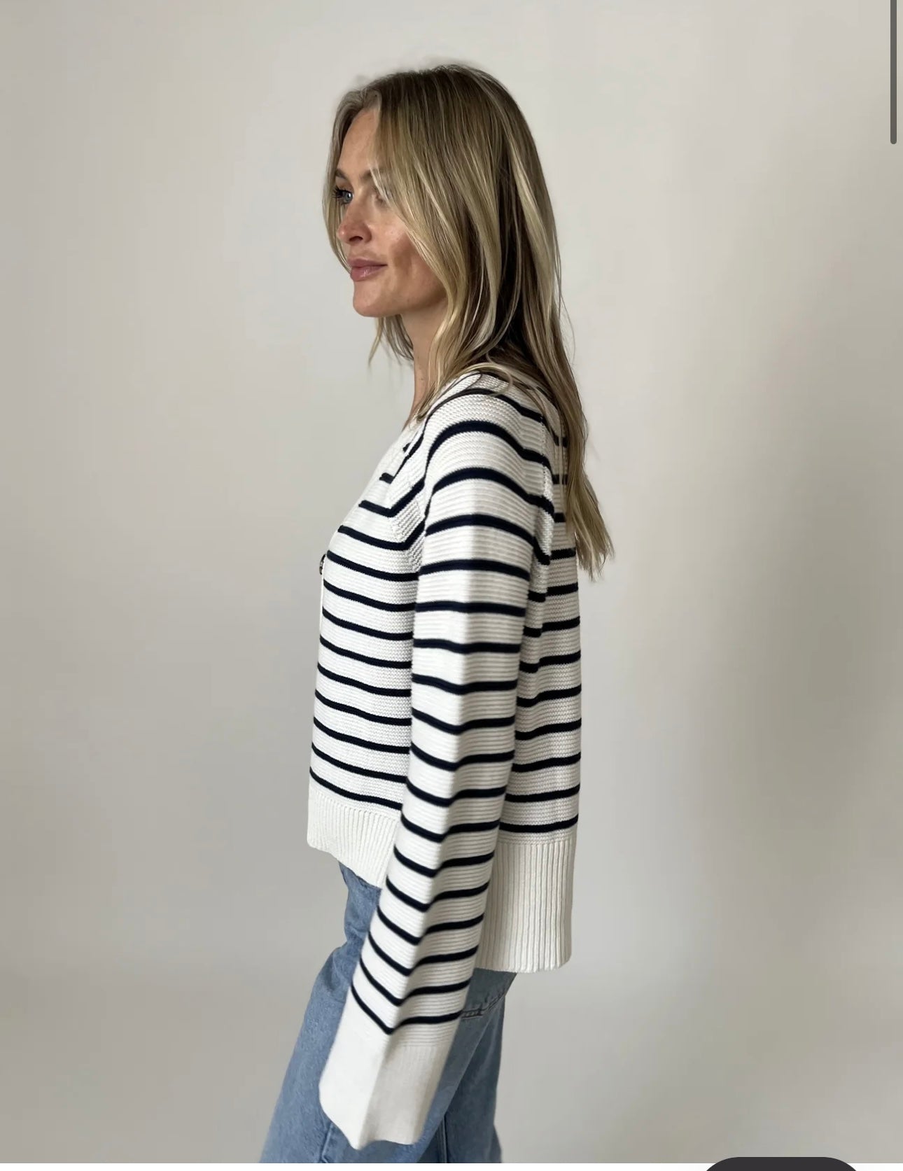 Navy Striped Button Front Sweater