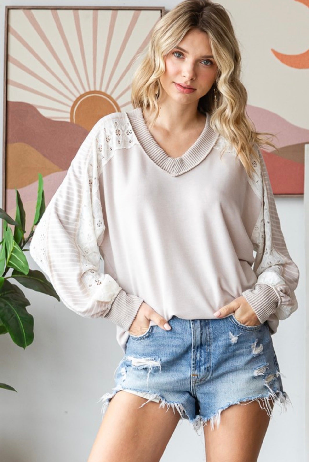 Lace Detail V Neck Top